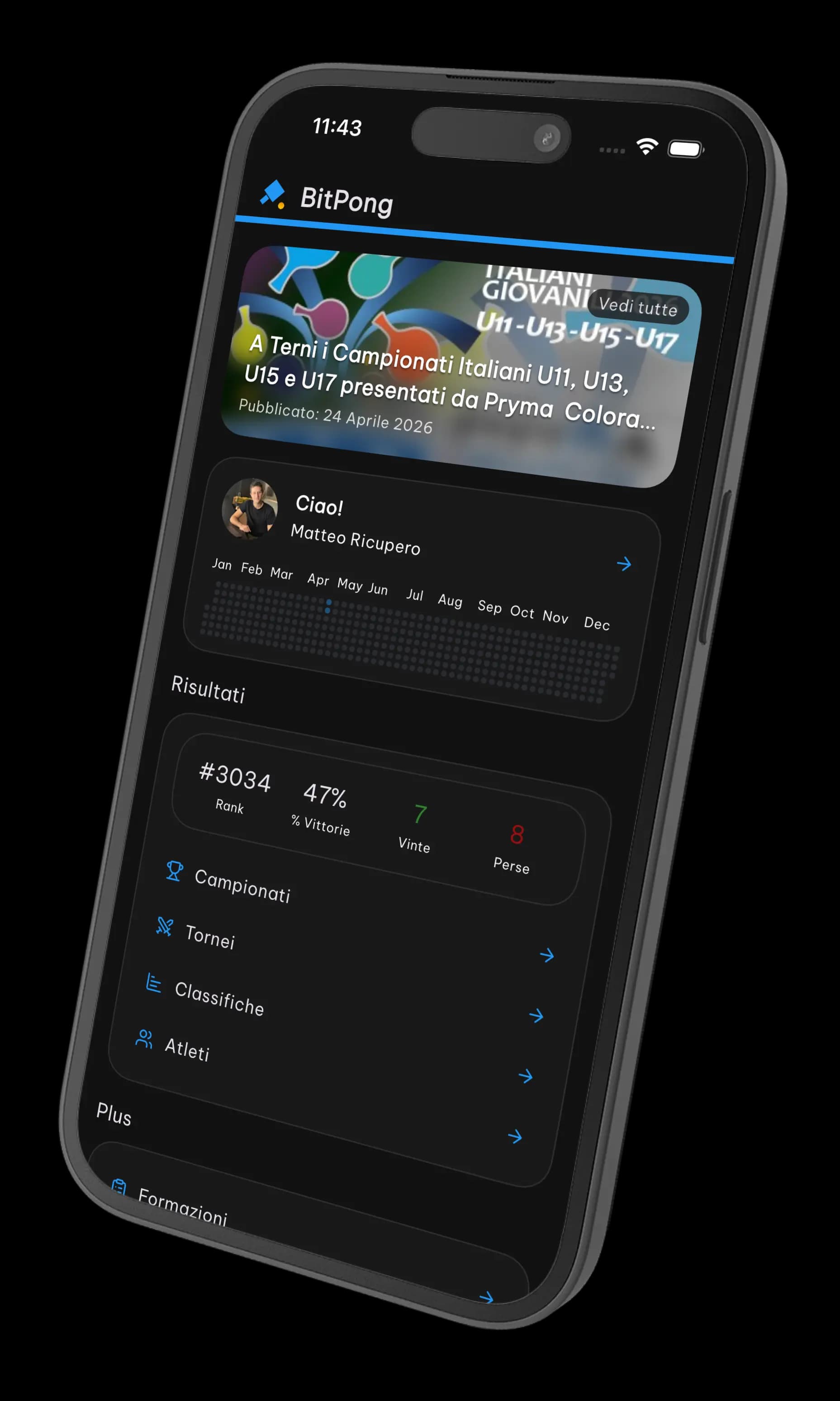 BitPong app home screen, the unofficial FITET client built with Flutter Agent Kit